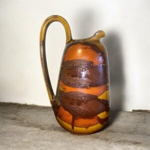 Vintage Royal Haeger Earth Wrap Lava Drip Glaze MCM Art Deco Brown Pitcher 9”H